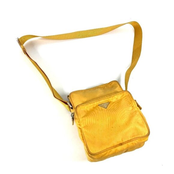 PRADA Prada Triangle Logo Plate Bag Pochette Crossbody  PRADA triangle logo plate Bag Pochette Crossbody Shoulder Bag Nylon yellow